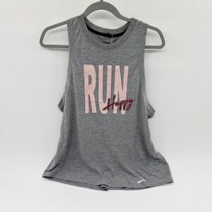 Brooks Distance Graphic Tank Womens XL Heather Ash Run Happy Grey Sleeveless NEW
